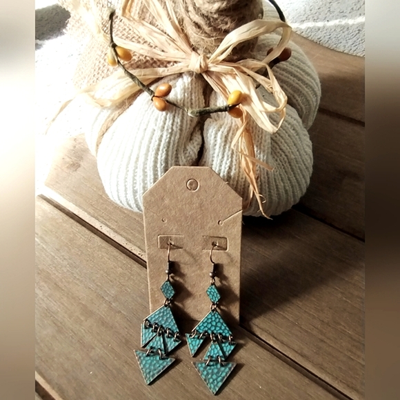 Sculptural, Triangular Tiered Copper tone Dangle Earrings - Picture 2 of 11